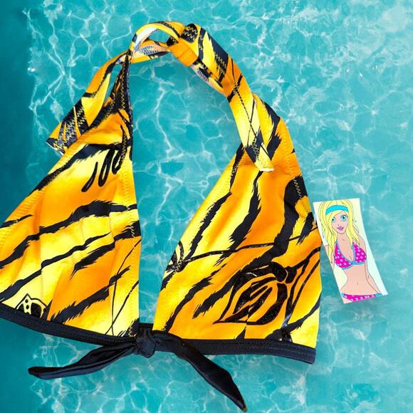 90's Minimalist Plunge Bikini Top Animal Print Boho Bralette Swimsuit Top - Picture 5 of 7